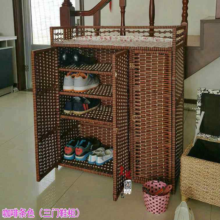 草编藤编鞋架家用鞋架多层门口柜鞋柜实木简易鞋架收纳多功能带门,住宅家具,鞋架,淘宝优惠券,粉丝福利购,淘宝优惠卷