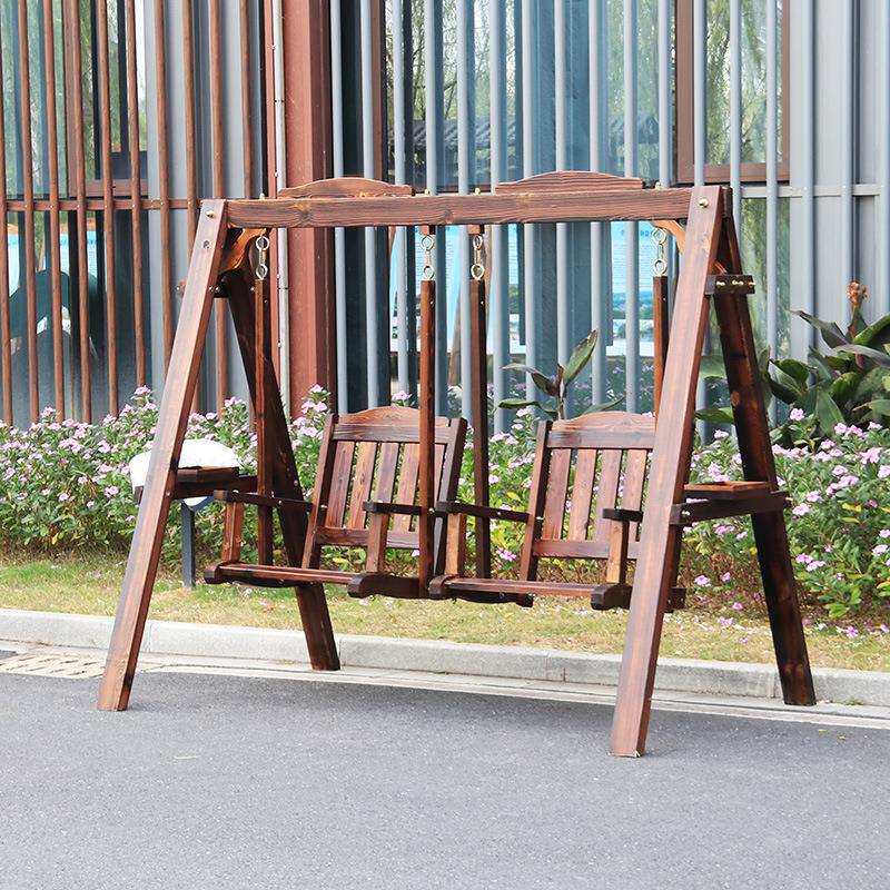 户外实木秋千摇椅休闲庭院双人吊椅田园阳台碳化木吊椅家用荡秋千