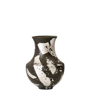 银箔黑陶瓷侘肌理花瓶中式装饰美学风高级感复古摆件寂宋代插花新