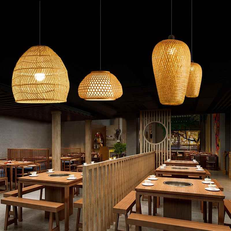 竹艺竹编吊灯禅意茶室民宿灯具新中式饭厅灯笼创意商用日式藤编灯