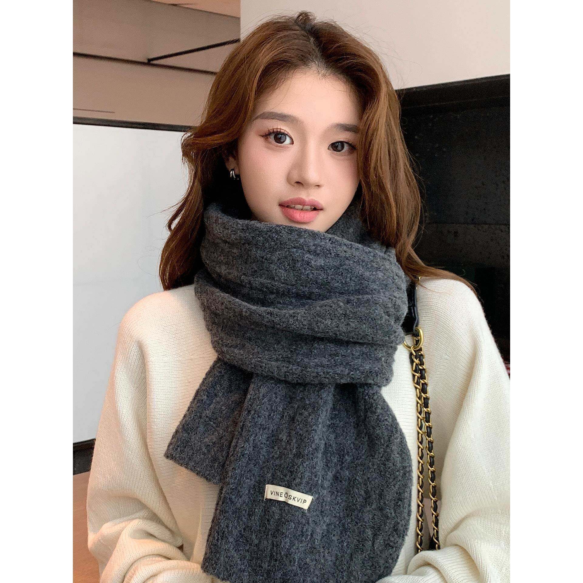 羊毛纯色围巾女2025新款秋冬季加厚保暖防寒针织毛线围脖情侣