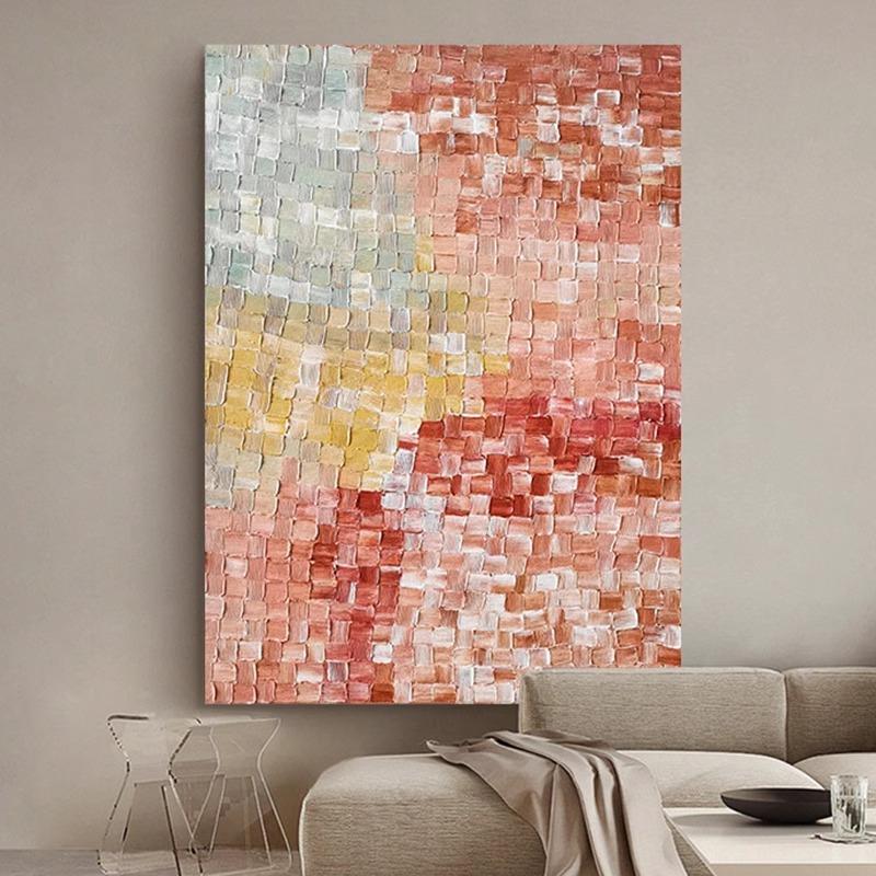 纯ACY446手装绘油抽象餐色块现代简约红色丙画烯肌理饰画客厅玄关