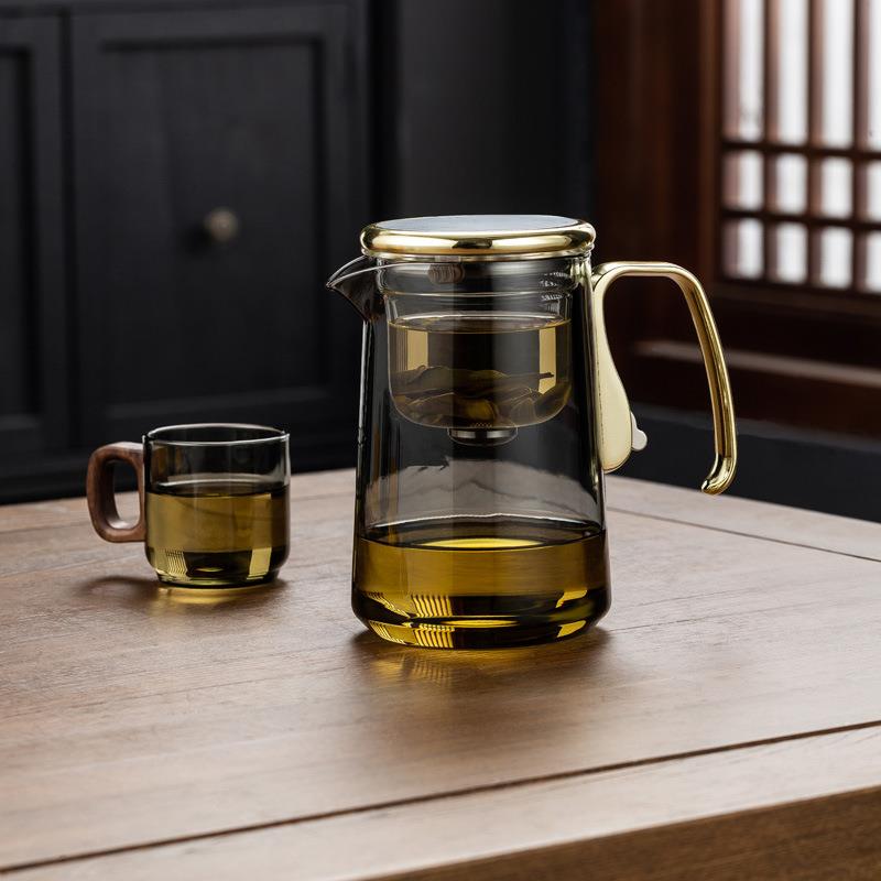 泡茶壶茶水分离飘逸杯全玻璃内胆一键过滤家用茶具套装磁吸泡茶杯