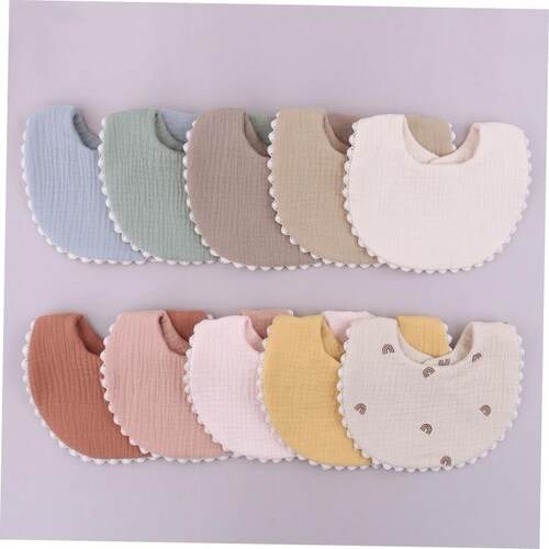 Cotton Gause Baby Bibs Solid Color Absorbent Baby Tassel Bib