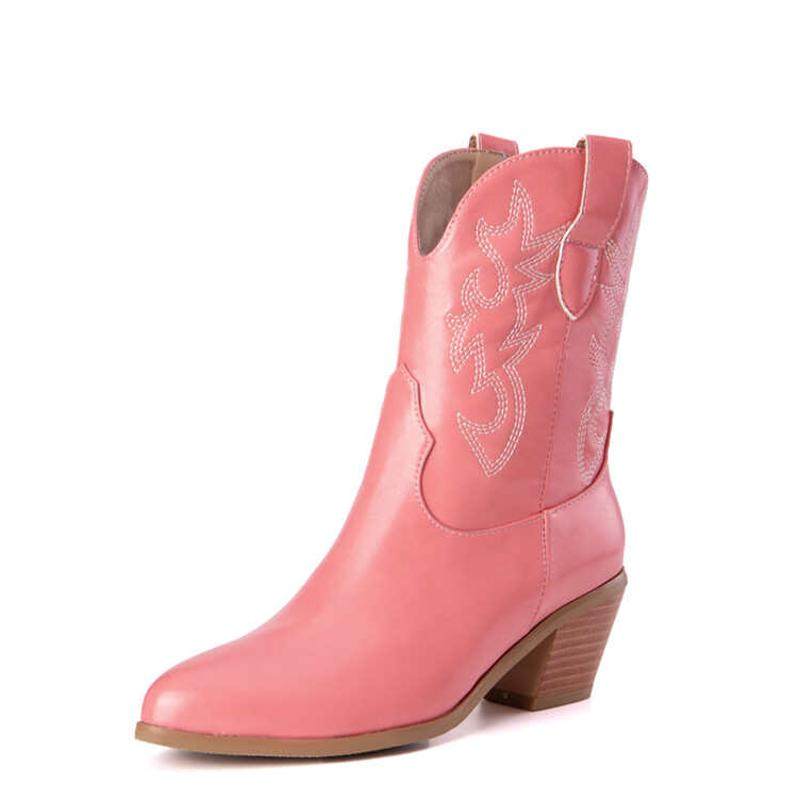 粉色女靴子民族风刺绣中跟短靴军绿色粗跟靴子大码46 47 48 49 50,女鞋,骑士靴,淘宝优惠券,粉丝福利购,淘宝优惠卷