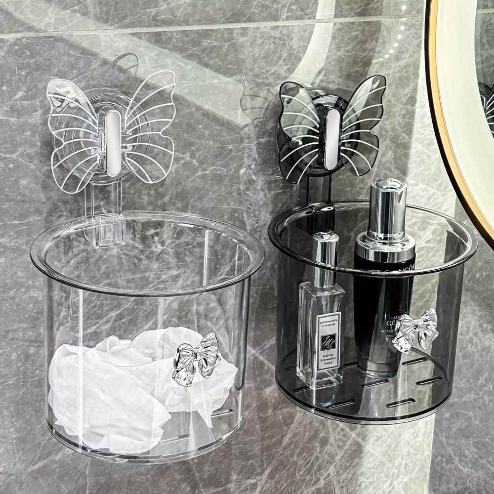蝴蝶吸盘洗脸巾二次收纳盒壁挂式卫生间放废弃擦脸巾棉柔巾置物架