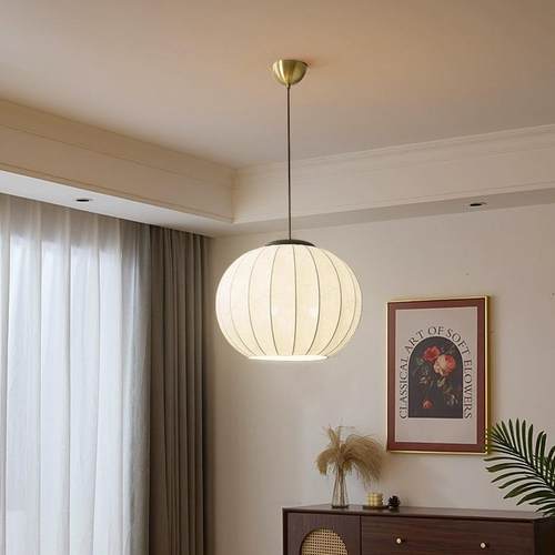 法式中古风美式布艺印花灯罩吊灯餐厅卧室书房间玄关样板房灯具