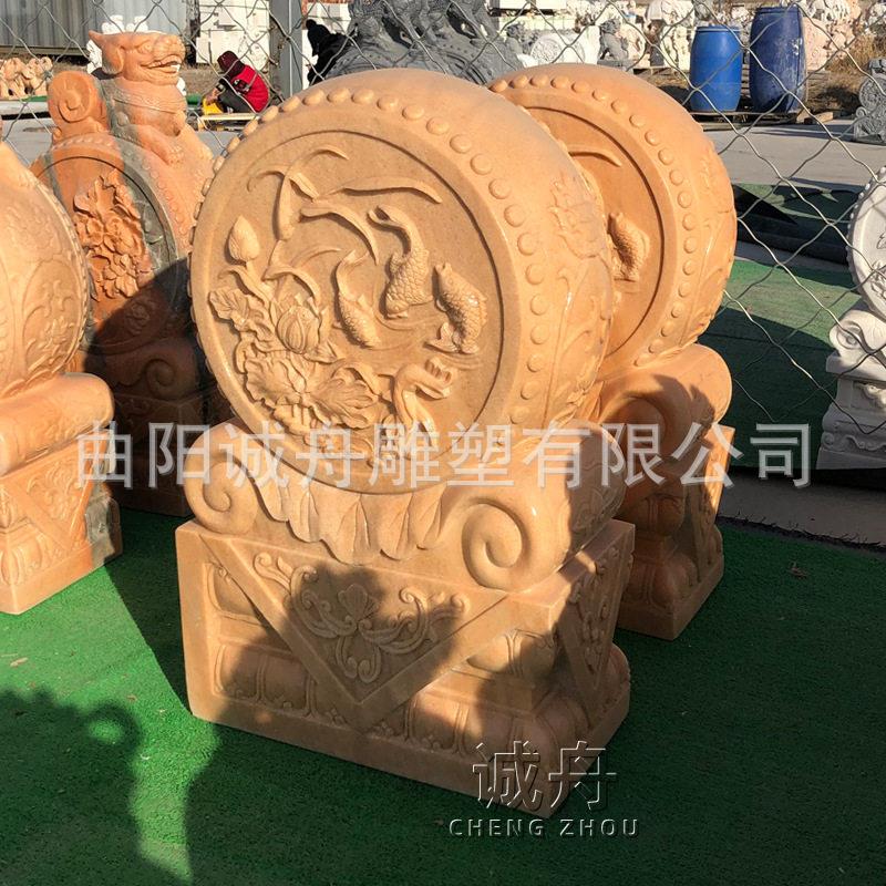 晚霞门墩一对家用抱鼓红石开富贵石鼓仿古狮子大象貔CZ0055貅石花