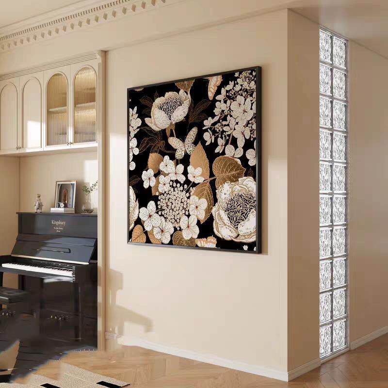 法式复古风花开富贵客厅挂画抽象花卉进门玄关壁画卧室书房装饰画