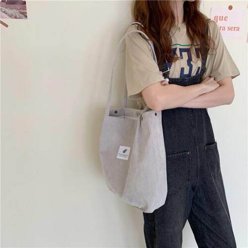 Women Corduroy Canvas Tote Handbag Female Cloth Shoulder Bag