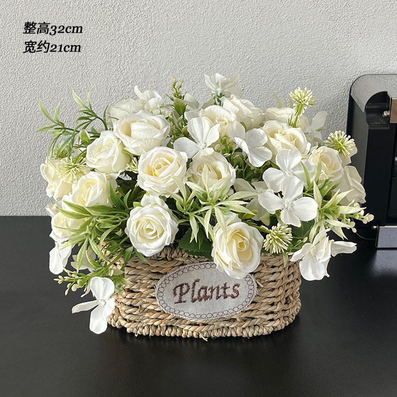 彷真玫瑰彷真花束草编篮玻璃花瓶多彩套装室内家居装饰氛围感摆件