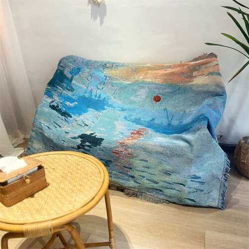 TAPESTRY THROW莫奈日出印象油画风披毯沙发巾装饰盖布挂毯子