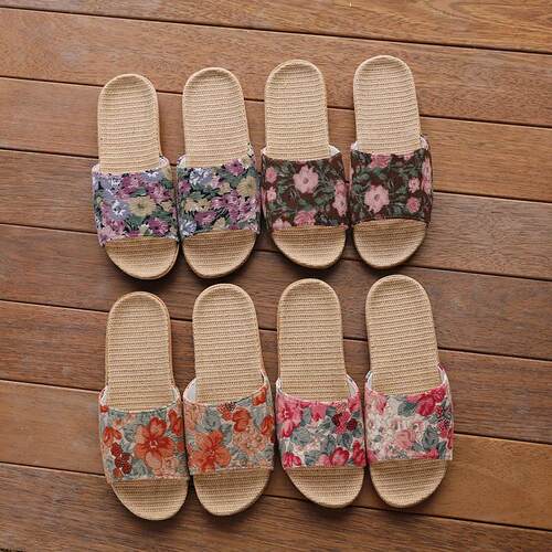 夏季居家情侣室内家用麻布布艺亚麻凉拖鞋男女轻便防滑家居地板鞋