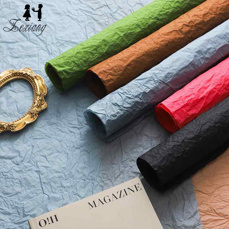 爆款包装纸 高品质雪奈蓬蓬手揉纸纯原生纸手工石纹纸褶皱包花纸