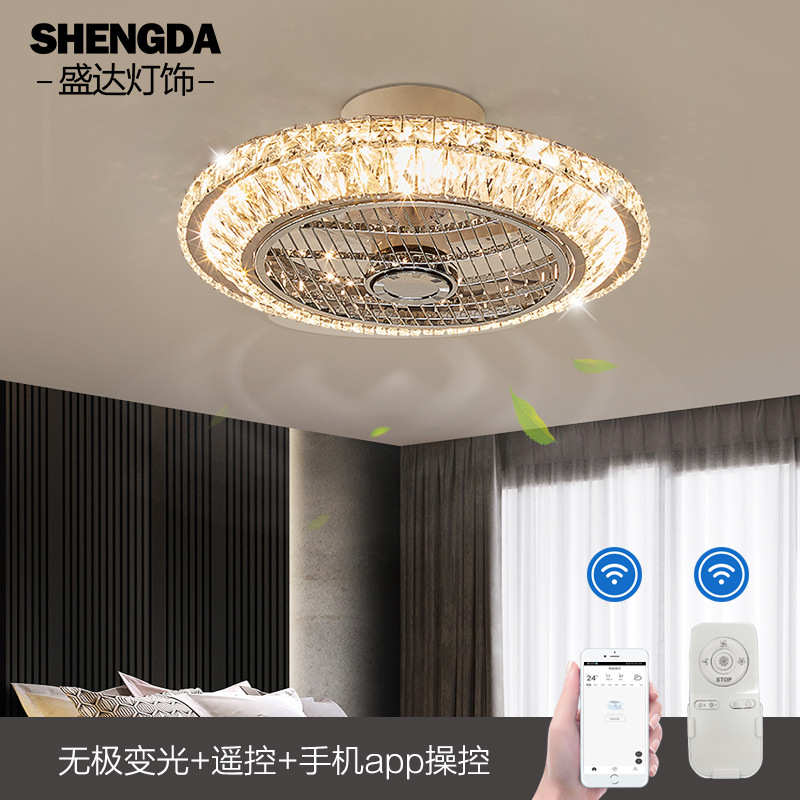 跨境现代简约水晶风扇灯led吸顶灯卧室书房北欧一体静音餐厅灯具