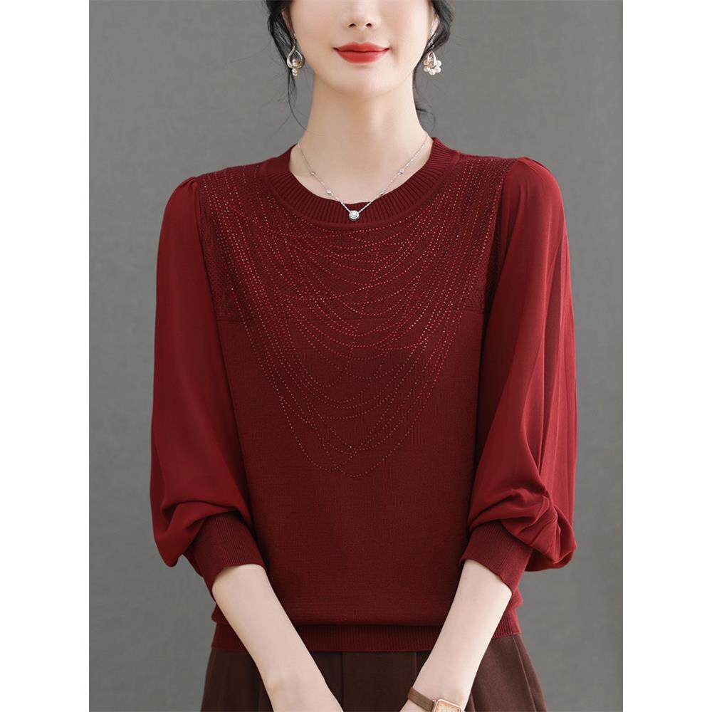 中年妈妈桑蚕丝针织衫女春装薄款打底衫气质减龄t恤大码冰丝上衣