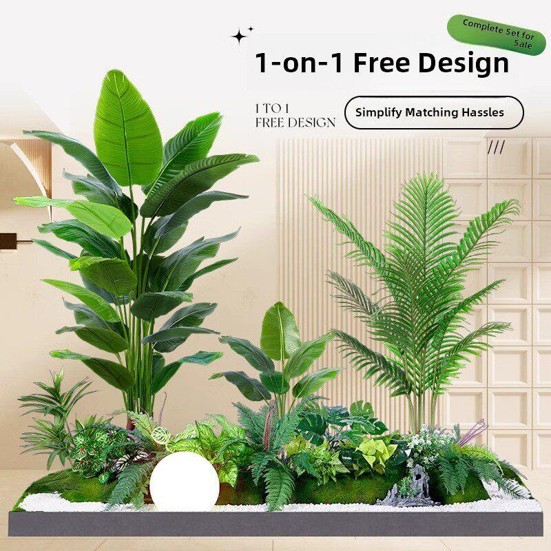 模拟植物景观室内阳台景观布置楼梯下假花树装饰彷生绿色植物景观