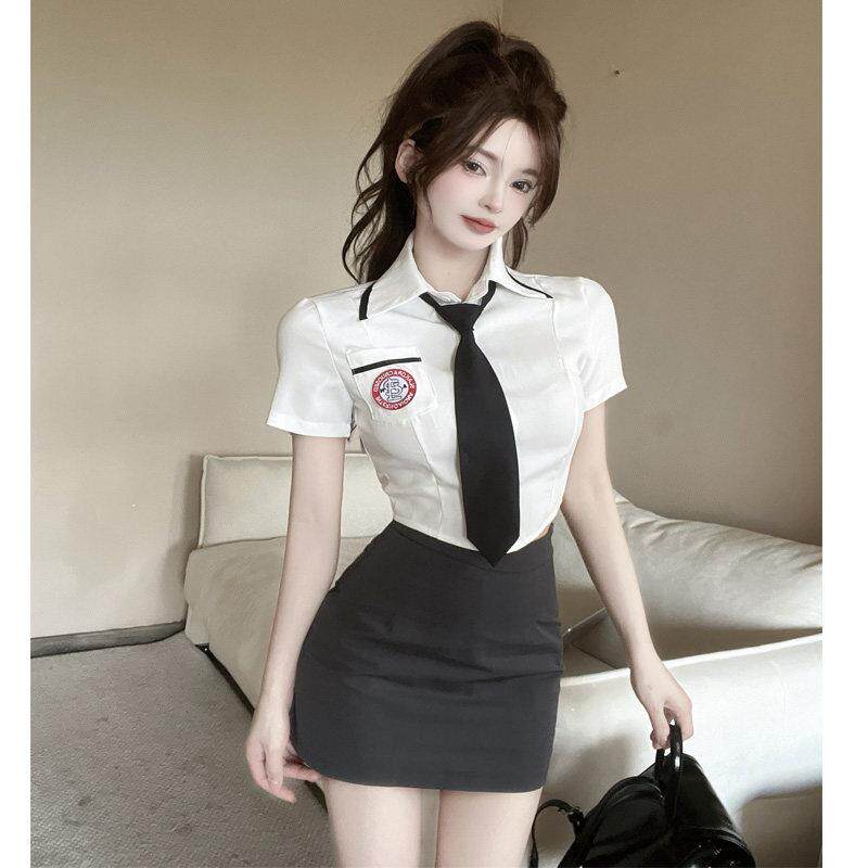 酒店夜场制服性感纯欲收腰显瘦短袖白衬衫上衣包臀裙沐足技师工衣