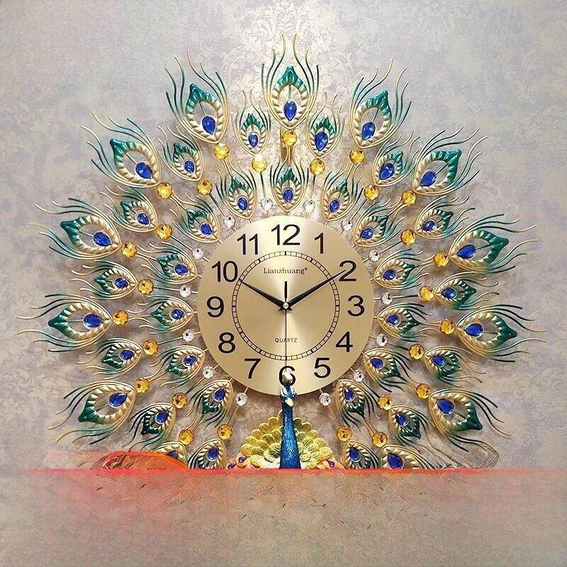 peacock wall clock european bed living room po挂钟金属单面