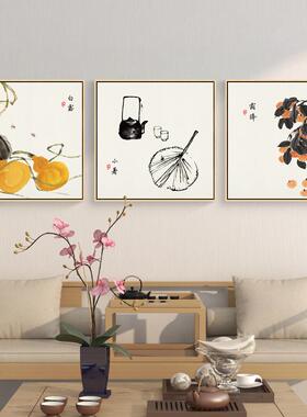 齐白石二十四节气装饰画新中式玄关餐厅挂画小满中国风客厅三联画