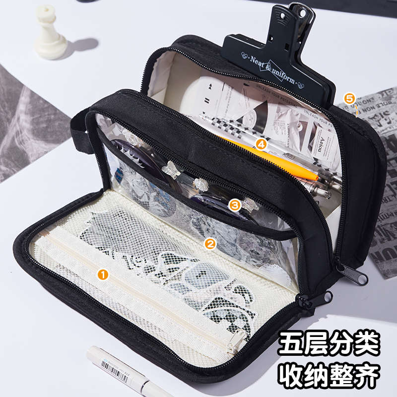 透明笔袋可放吧唧隐藏痛层痛包文具盒黑色大容量小卡小食量二次元
