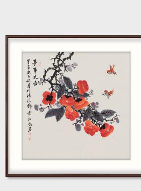新中式饭厅装饰画手绘事事如意国画入户门玄关走廊配电箱遮挡壁画