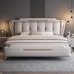 意式轻奢真皮床现代简约主卧大床2023年新款结婚床高端储物双人