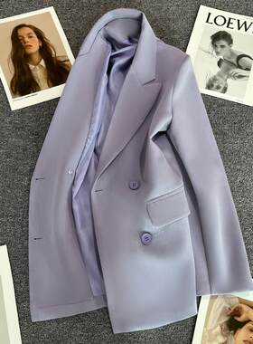 LILY MOST香芋紫西装外套女新设计感百搭双排扣小众西服潮