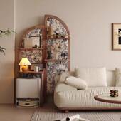 实木转角置物架客厅黑胡桃木覆古卧室墙角柜书架中古收纳屏风柜子