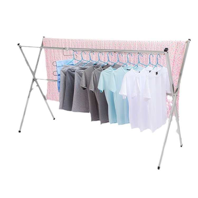 X型不伸缩晾衣挂衣架不锈钢加厚粗调高阳台室外折叠合金配双杆1.5