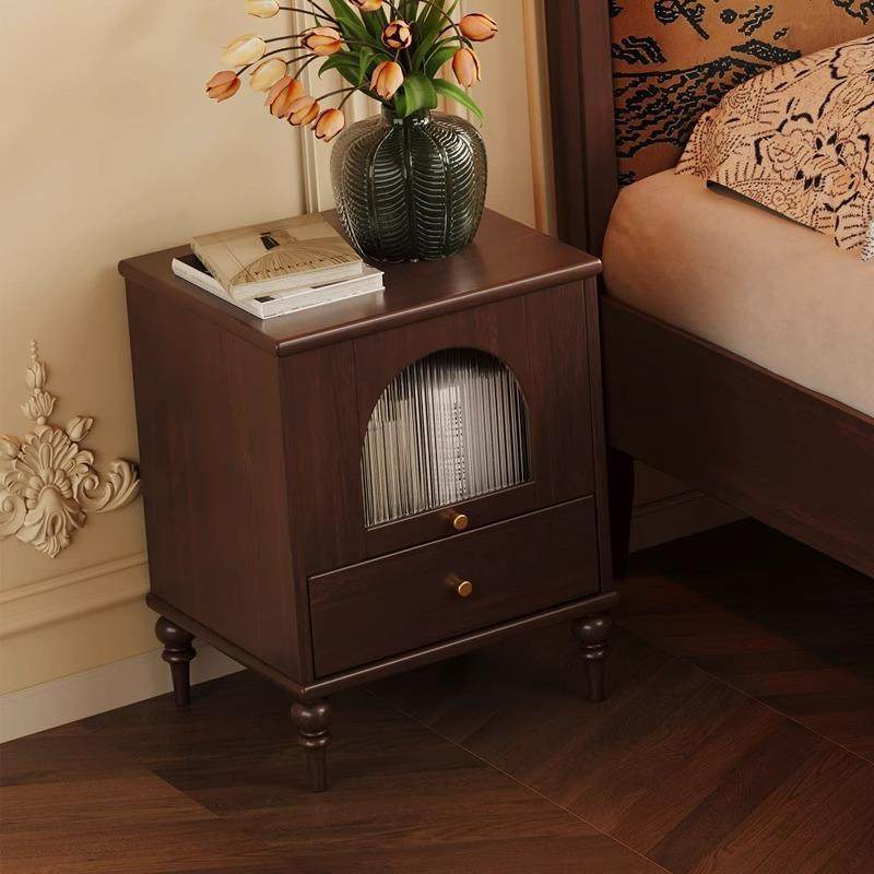 美式床黑柜法式复古色实木小柜子家室用卧床边收纳储物柜头RWB中