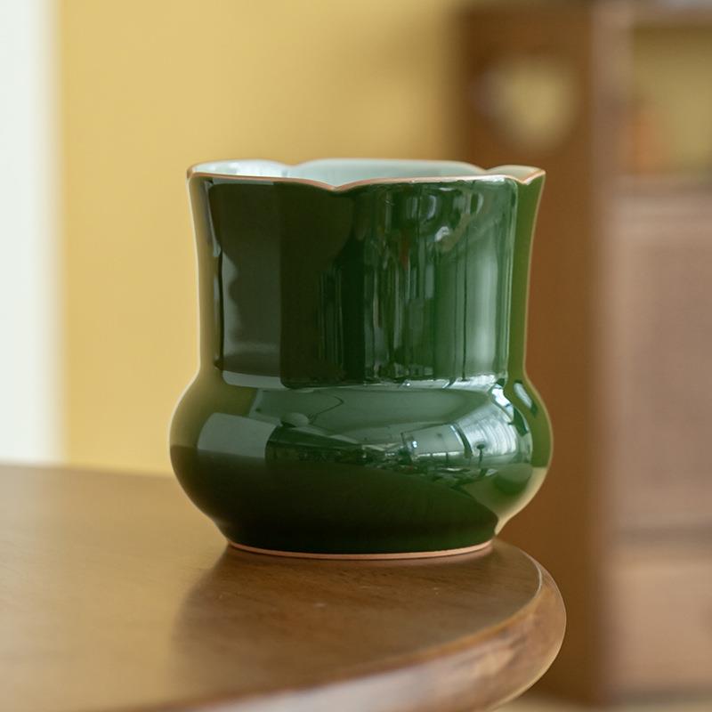 绿釉建水茶渣缸陶瓷茶洗小大号水盂废水桶烟灰缸茶具零配件茶水缸