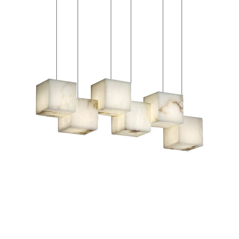 餐厅云石吊灯现代轻奢设计师创意艺术长方形吧台新中式茶室吊线灯