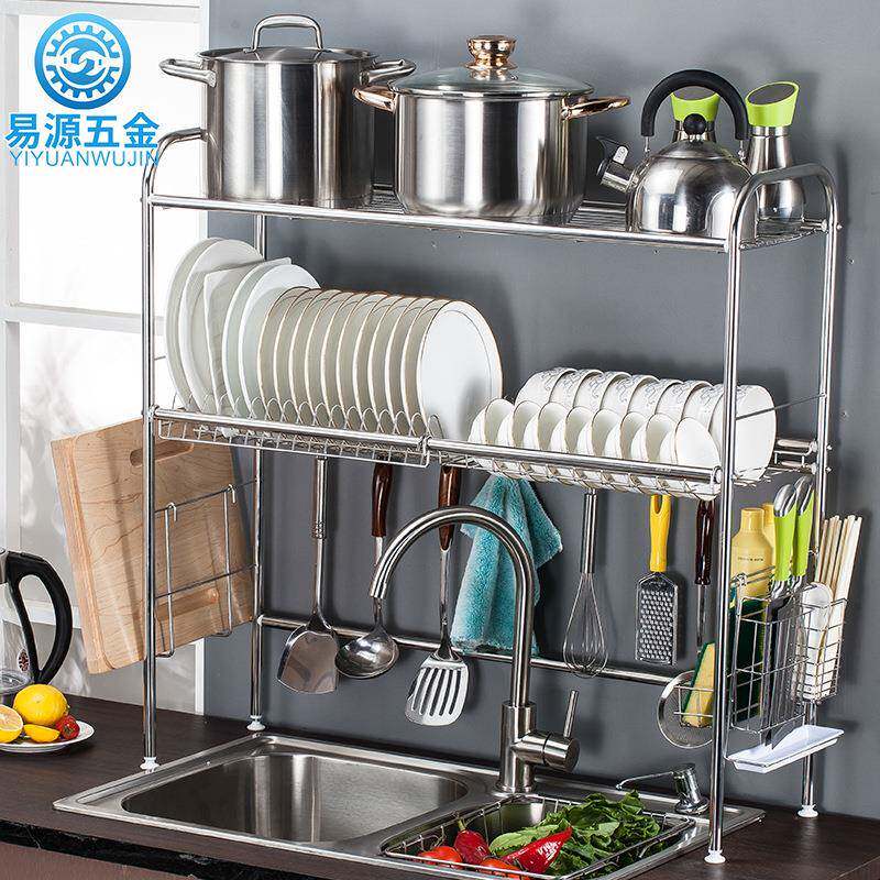 304厨房不锈钢跨水槽碗架双层多功能沥水碗碟架晾收纳洗碗池加宽
