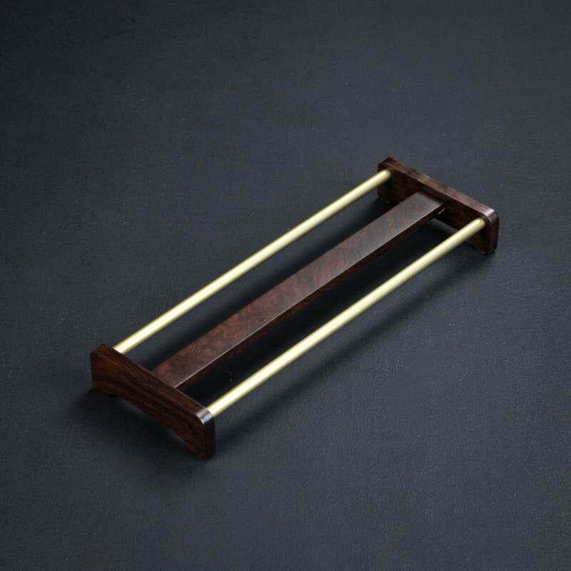 黑檀实木茶杯架单层收纳沥水置物架铜木杯托功夫茶具花梨茶道配件