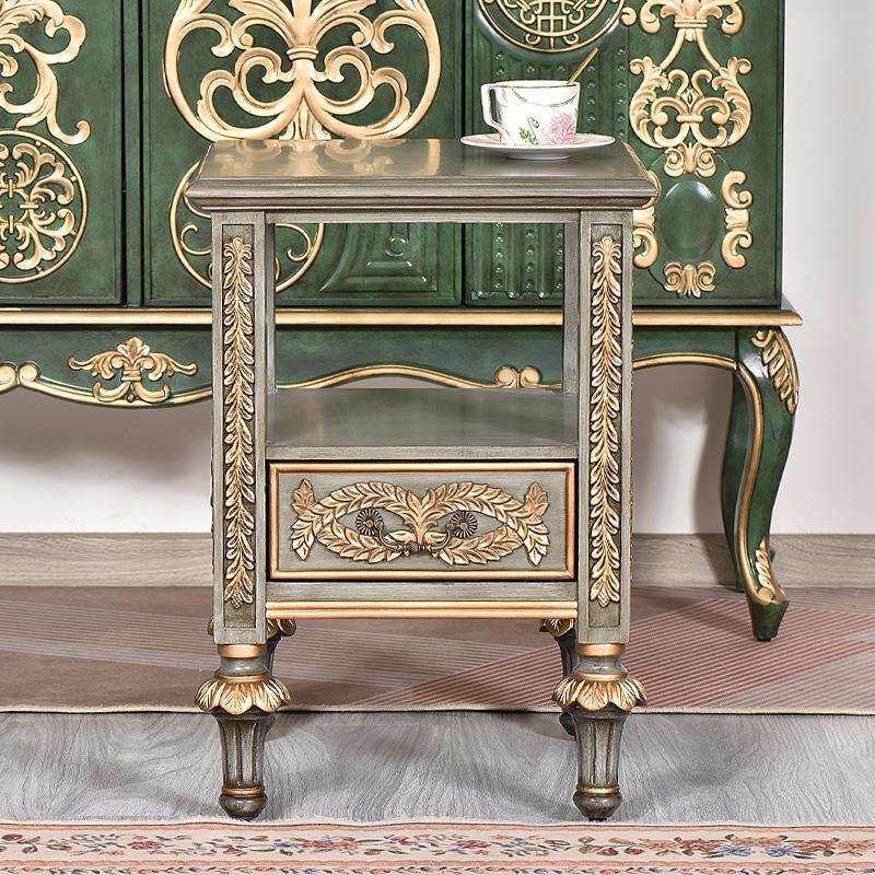 美式乡村实木做旧小边几炭灰色客厅沙发角几边柜小户型小茶几收纳