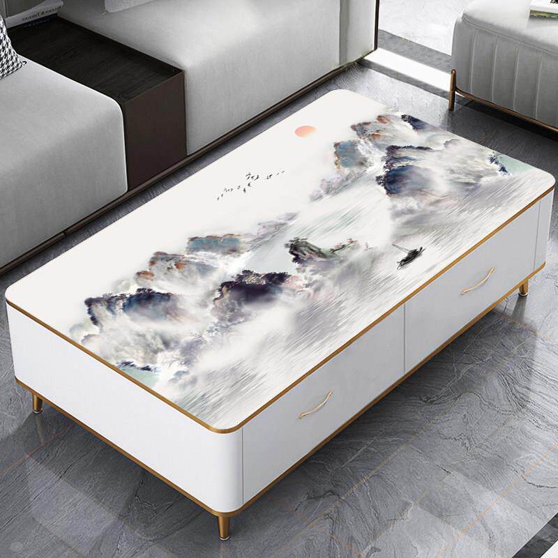 茶几桌布新中式防水防油免清洗山水画塑料桌布免洗茶几餐桌垫台布