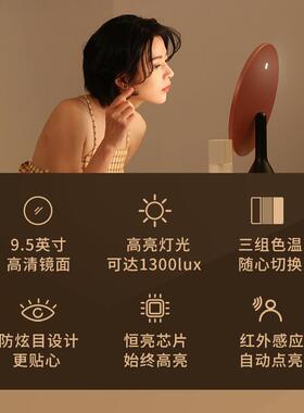 MUID大圆镜led化妆梳妆镜桌面智能带灯补光台式美妆镜卧室床头