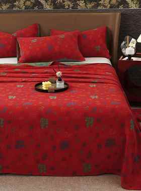 2025百福床单单件100全棉双层纱四季通用红色被单三件套a类母婴级