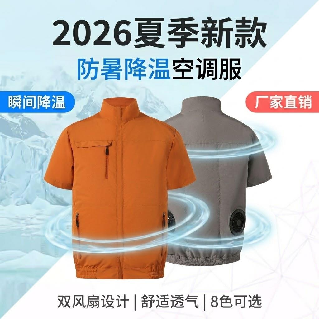 夏季降温空调服短袖风扇衣服降温工作服男女双风扇工装耐磨工作服