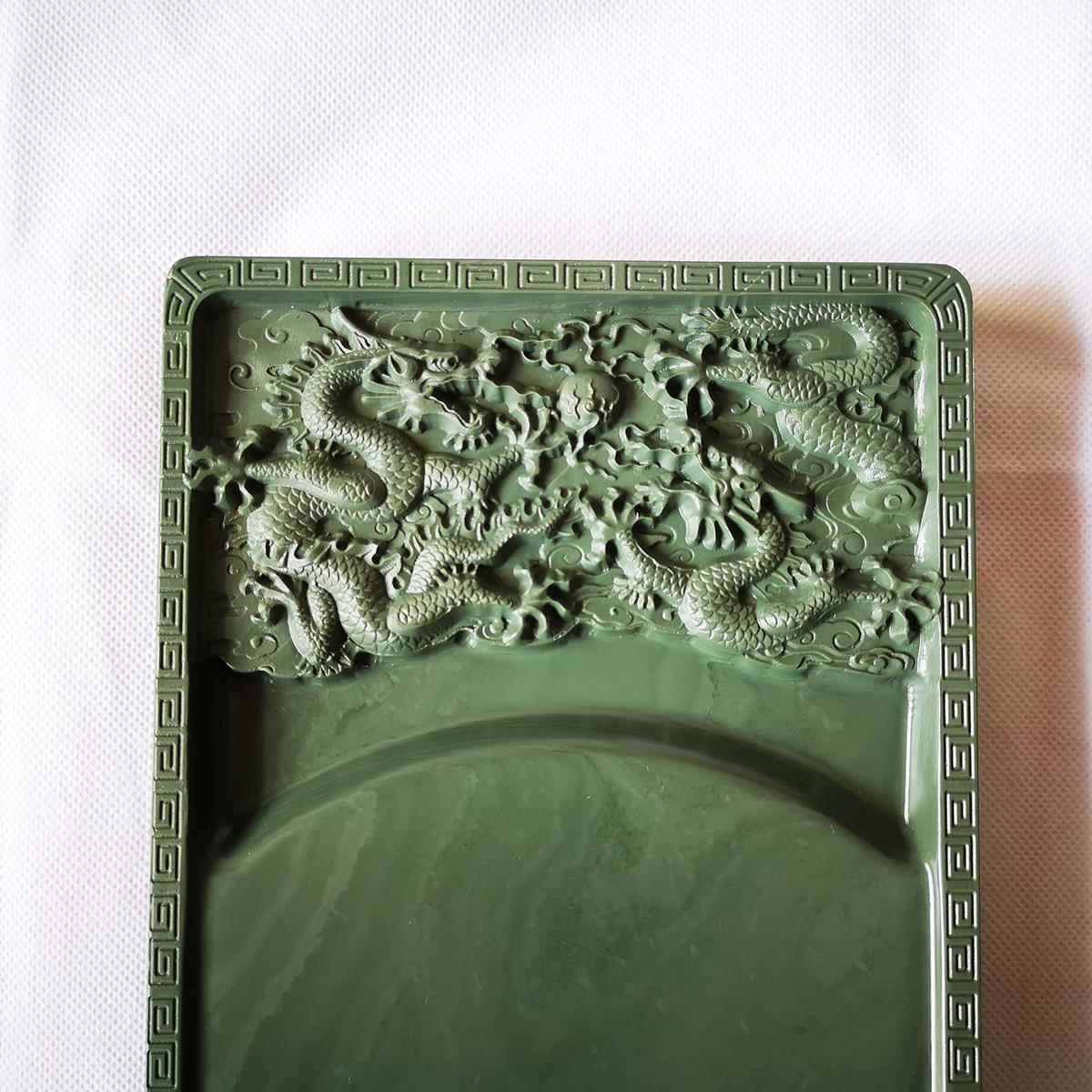 高档砚台松花砚御砚寸堂通化老坑8二龙戏珠砚文书房法绘画台磨墨