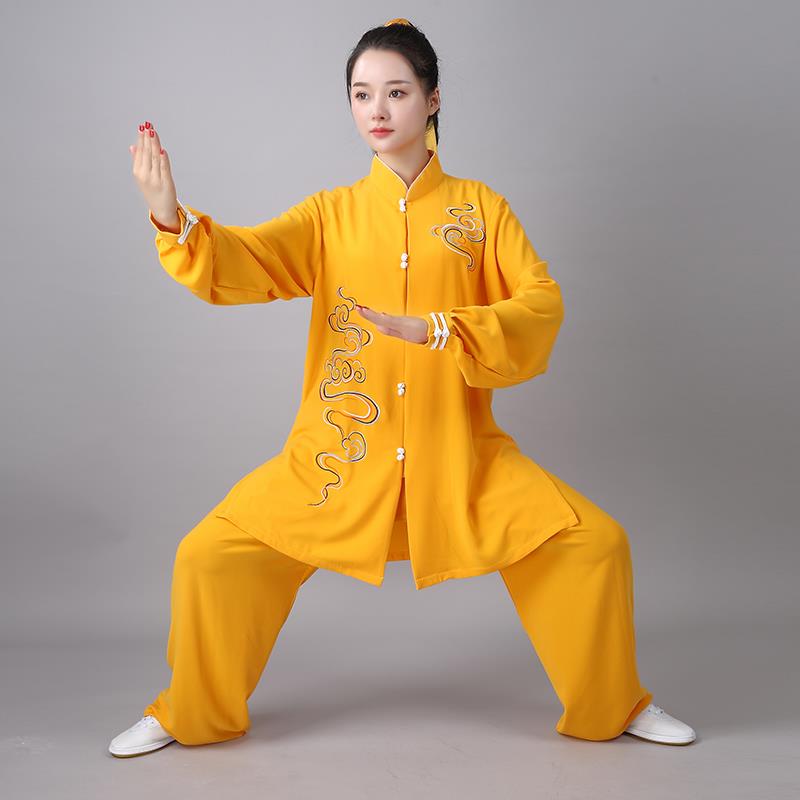 正品高端太中极服祥云刺绣长款秋春夏练功服男女太极武术体团表演