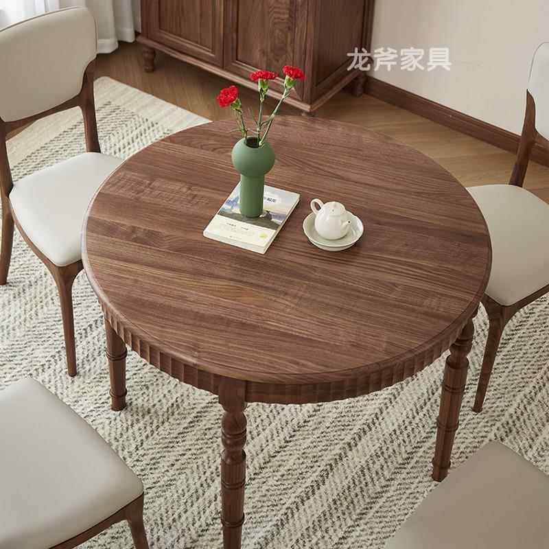 美式形餐椅组合家复古北美全用黑胡桃木洽谈小圆桌80404圆实桌木