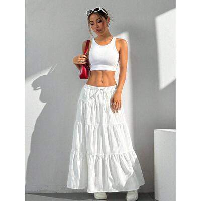 Women White Skirts Loose Summer Clothes白色半身裙宽松长裙女