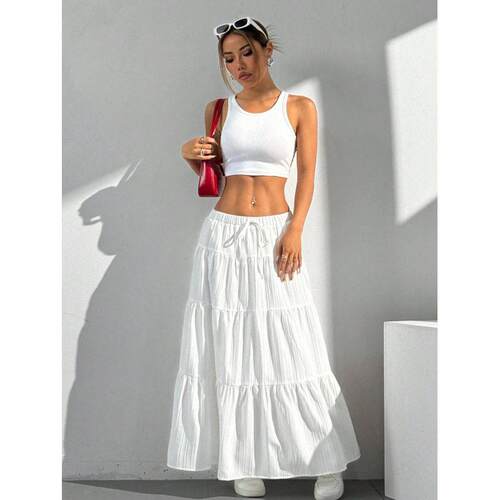 Women White Skirts Loose Summer Clothes白色半身裙宽松长裙女