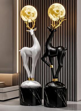 招财鹿落地摆件客厅旺宅入户玄关装饰轻奢高档细长竖高大型工艺品