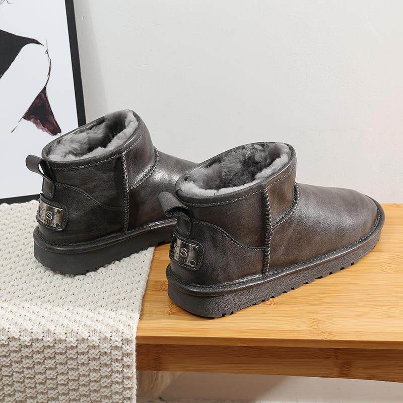 正品皮一毛雪地靴男短短筒冬保暖加厚羊毛低帮棉鞋东体北靴防水面