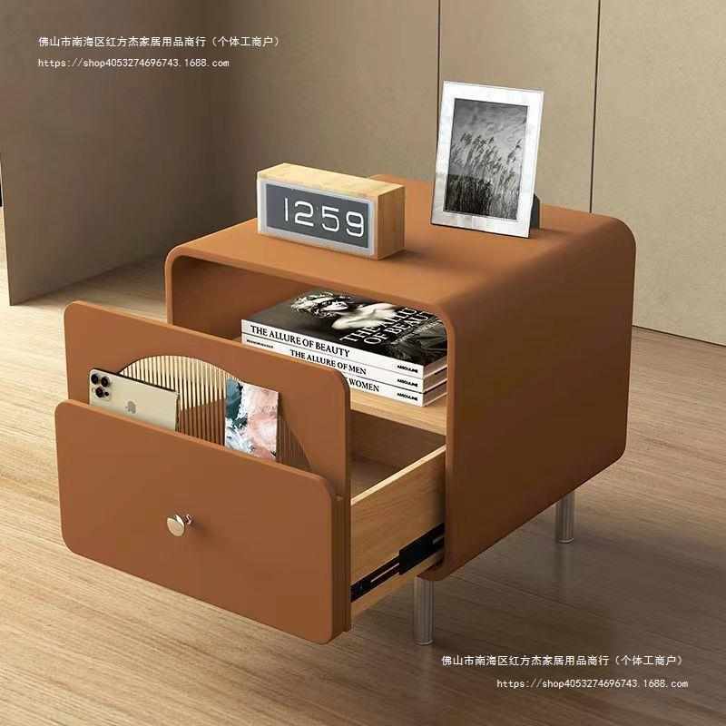 实木床头柜卧室家用新款小型简约简约现代轻奢窄款小型储物柜皮质