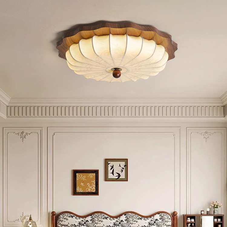 日式侘寂风布艺灯罩卧室复古吸顶灯中古胡桃木色氛围感护眼灯,家装灯饰光源,智能吸顶灯,淘宝优惠券,粉丝福利购,淘宝优惠卷