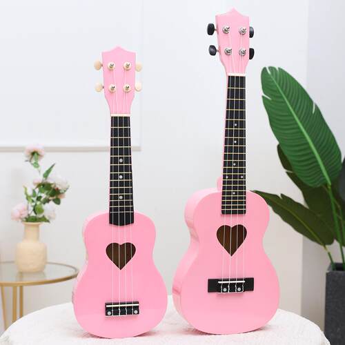 23寸粉色高颜值心形尤克里里小吉他初学者乌克丽丽夏威夷四弦琴女